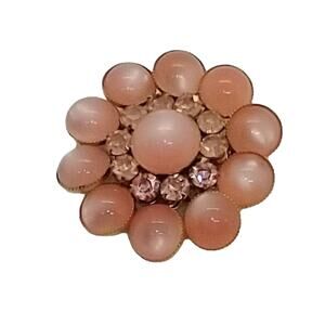 Vintage Judy Lee Brooch Pink Moonglow and Round Rhinestones Gold Tone Setting